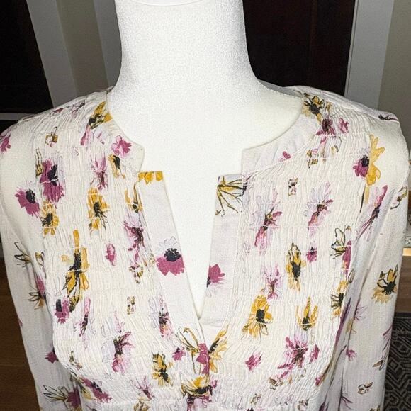 Lucky Brand Women’s M Peasant Blouse Top | White Floral Long Sleeve Boho - Picture 4 of 13